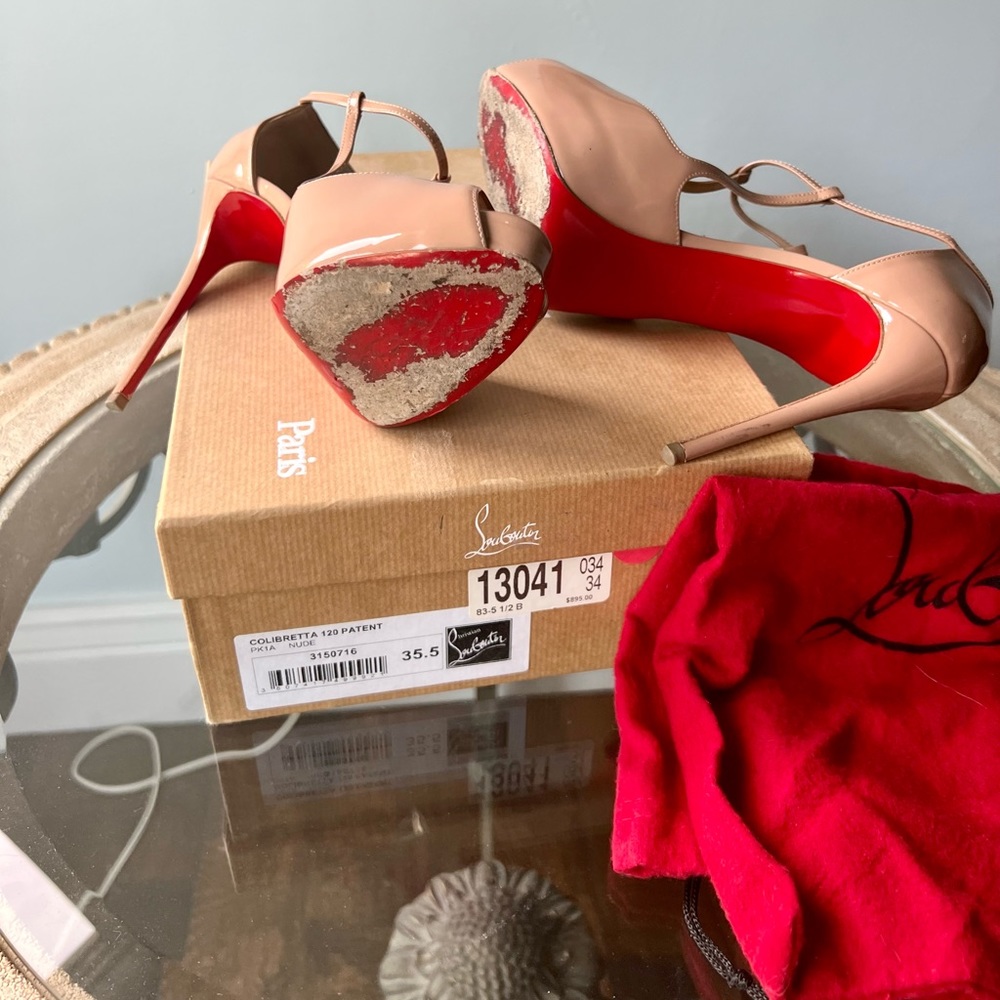 Christian Louboutin Colibrettа 120 Nude Patent T Strap Heels 35.5 - Picture 4 of 4